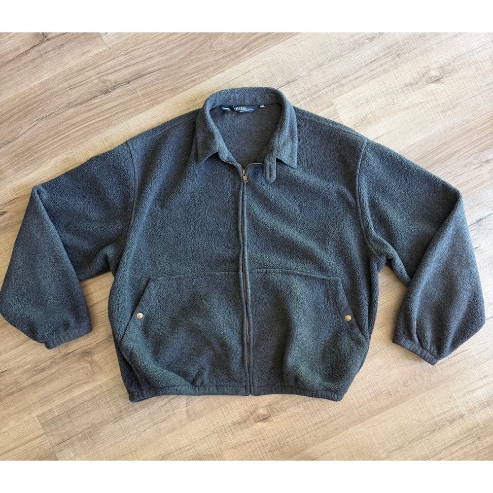 Vintage Polo Ralph Lauren Fleece Jacket XXL Gray Full Zip Made in USA Mens‎ 90s